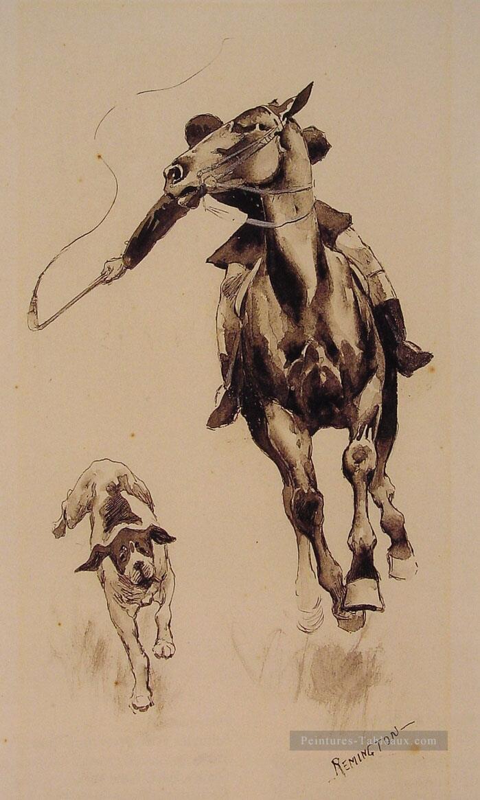 Coup de fouet dans un cow boy de Straggler Frederic Remington Peintures à l'huile